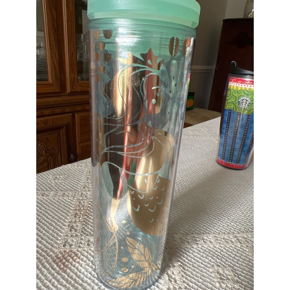 2020 Starbucks 2020 Gold Mermaid Siren Clear Acrylic Cold Cup Tumbler 16 oz